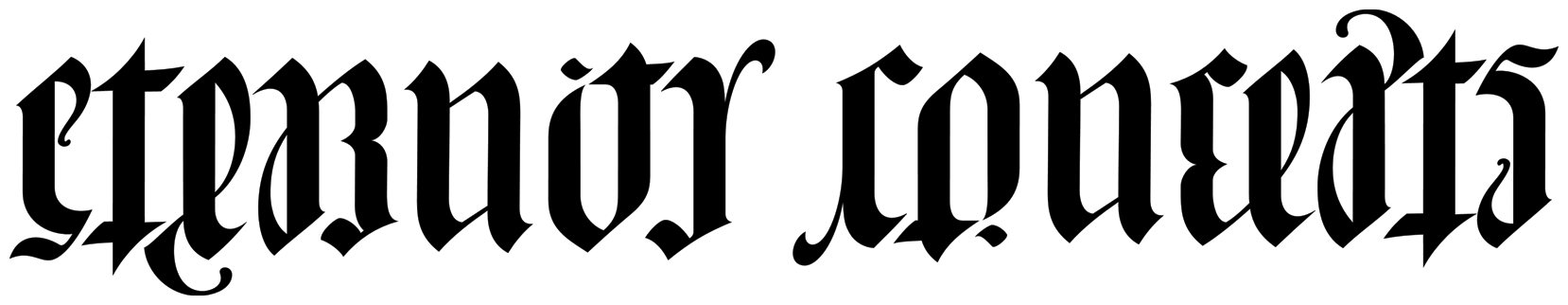 An ambigram that says 'Eternity Concepts' in a font intended to resemble that found in illuminated manuscripts in the middle ages in Europe. This ambigram is copyright and property of Xexilia O. Shadows, but was produced with a commercial license from FlipScript.com